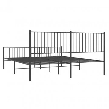 Cadru pat metalic cu tăblie de cap/picioare, negru, 180x200 cm - Img 6