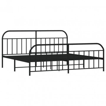 Cadru pat metalic cu tăblii de cap/picioare, negru, 200x200 cm - Img 8