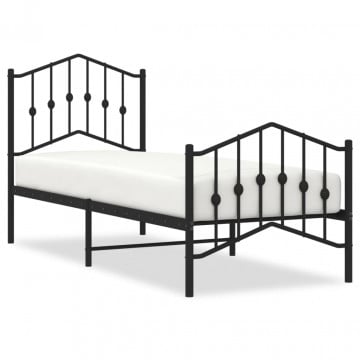 Cadru pat metalic cu tăblii de cap/picioare , negru, 75x190 cm - Img 2