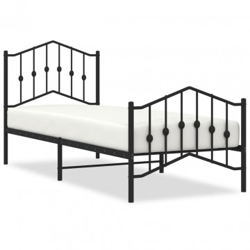 Cadru pat metalic cu tăblii de cap/picioare negru, 80x200 cm - Img 2
