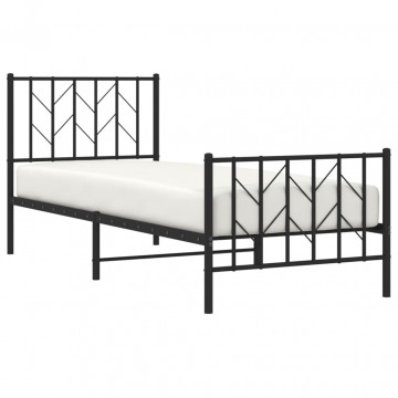 Cadru pat metalic cu tăblii de cap/picioare, negru, 80x200 cm - Img 3