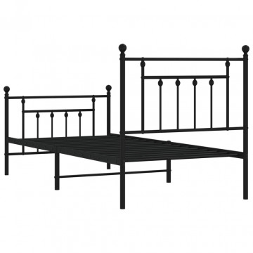 Cadru pat metalic cu tăblii de cap/picioare, negru, 80x200 cm - Img 7