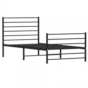 Cadru pat metalic cu tăblii de cap/picioare, negru, 90x190 cm - Img 8