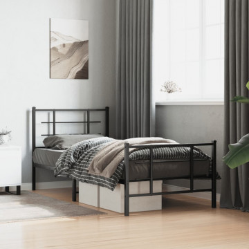 Cadru pat metalic cu tăblii de cap/picioare, negru, 90x200 cm - Img 3