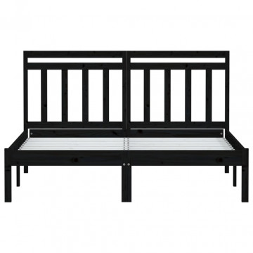 Cadru pat, negru, 140x190 cm, lemn masiv de pin - Img 4
