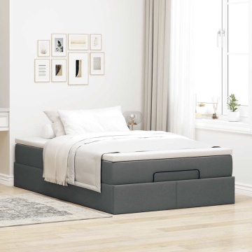 Cadru pat otoman cu saltea țesătură gri închis 120x200 cm - Img 3