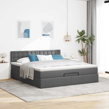 Cadru pat otoman cu saltea țesătură gri închis 180x200 cm - Img 3