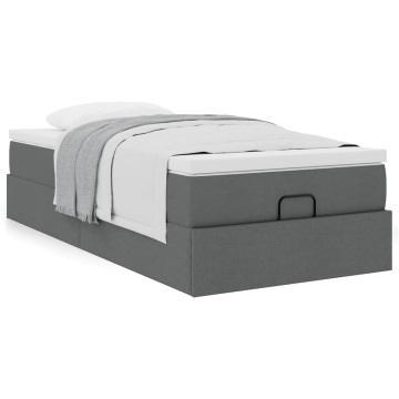 Cadru pat otoman cu saltea țesătură gri închis 90x200 cm - Img 4