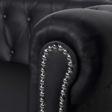 Canapea Chesterfield cu 3 locuri, piele artificială, negru - Img 3