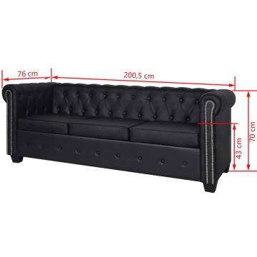 Canapea Chesterfield cu 3 locuri, piele artificială, negru - Img 5