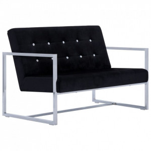 Canapea cu 2 locuri cu brațe, negru, crom și catifea - Img 2