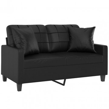 Canapea cu 2 locuri cu pernuțe, negru, 120 cm, piele ecologică - Img 3