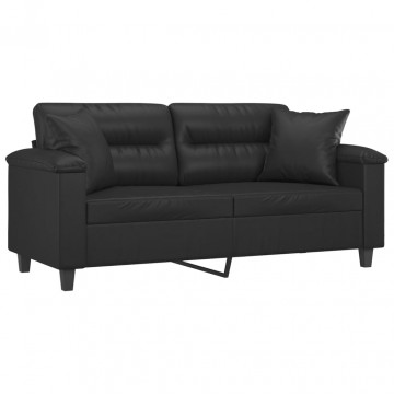 Canapea cu 2 locuri cu pernuțe, negru, 140 cm, piele ecologică - Img 3