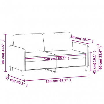 Canapea cu 2 locuri, gri deschis, 140 cm, catifea - Img 7