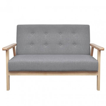Canapea cu 2 locuri, gri deschis, material textil - Img 2