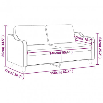 Canapea cu 2 locuri, gri închis, 140 cm, material textil - Img 7