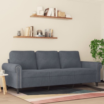 Canapea cu 3 locuri, gri închis, 180 cm, material catifea - Img 1