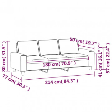 Canapea cu 3 locuri, roșu vin, 180 cm, material textil - Img 7