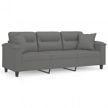 Canapea cu 3 locuri și perne, gri închis, 180 cm, microfibră - Img 2