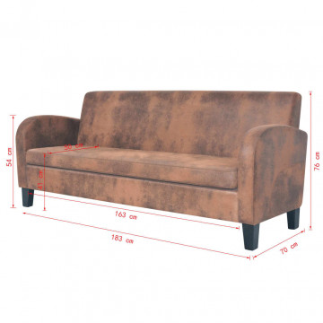 Canapea cu 3 locuri, velur artificial, maro - Img 7