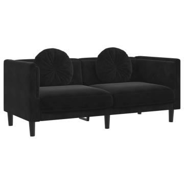Canapea cu perne, 2 locuri, negru, catifea - Img 2