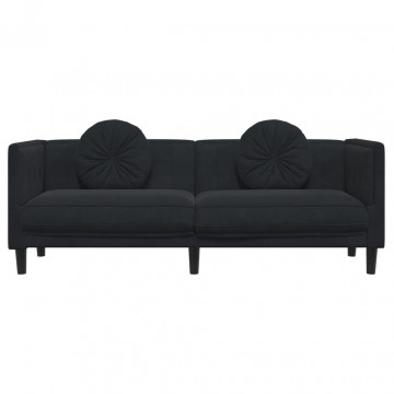 Canapea cu perne, 3 locuri, negru, catifea - Img 4