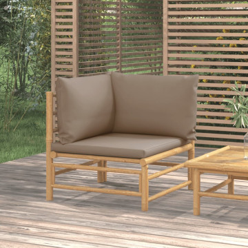 Canapea de colț pentru grădină, perne gri taupe, bambus6 - Img 1