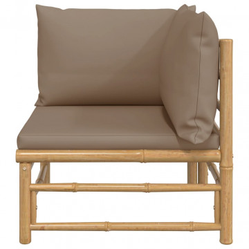 Canapea de colț pentru grădină, perne gri taupe, bambus6 - Img 3