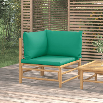 Canapea de colț pentru grădină, perne verzi, bambus - Img 1