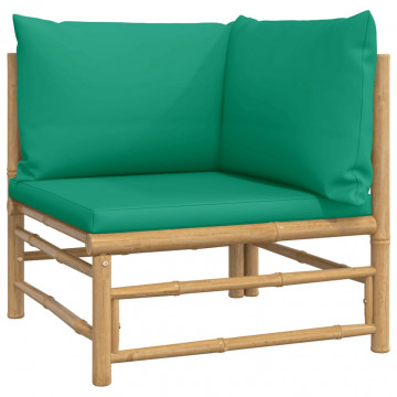 Canapea de colț pentru grădină, perne verzi, bambus - Img 2