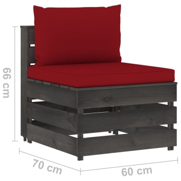 Canapea de mijloc modulară cu perne, gri, lemn tratat - Img 5