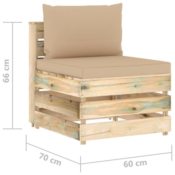 Canapea de mijloc modulară cu perne, verde, lemn impregnat - Img 5
