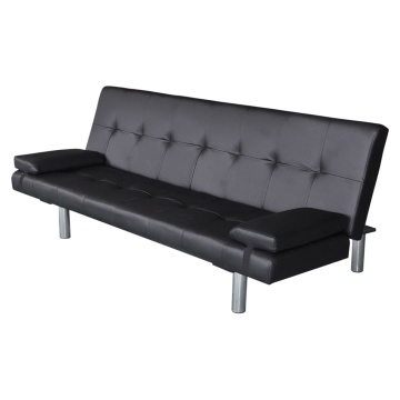 Canapea extensibilă 2 perne, piele artificială, reglabilă negru - Img 2