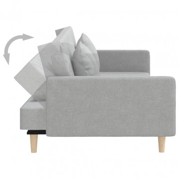 Canapea extensibilă cu 2 locuri, 2 perne, gri deschis, textil - Img 6