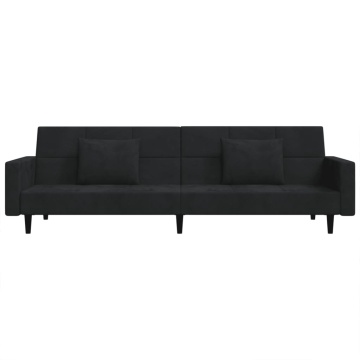 Canapea extensibilă cu 2 locuri, 2 perne, negru, catifea - Img 5