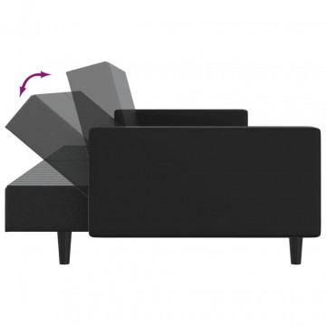 Canapea extensibilă cu 2 locuri, negru, piele ecologică - Img 6