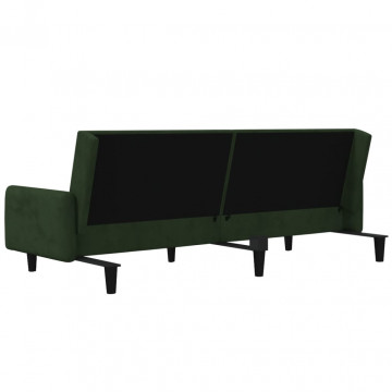 Canapea extensibilă cu 2 locuri, verde închis, catifea - Img 6