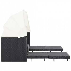 Canapea extensibilă cu 3 locuri, cu acoperiș, negru, poliratan - Img 5