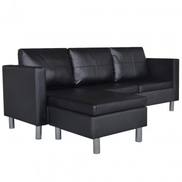 Canapea modulară cu 3 locuri, piele artificială, negru - Img 2