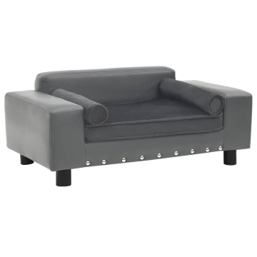 Canapea pentru câini, gri, 81x43x31 cm, pluș & piele ecologică - Img 1