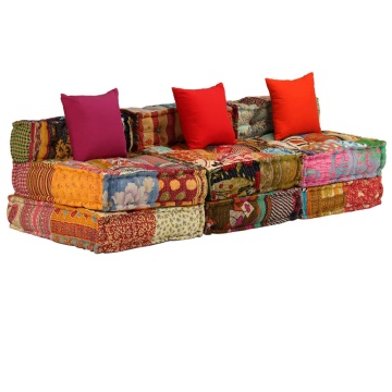 Canapea puf modulară cu 3 locuri, petice, material textil - Img 8