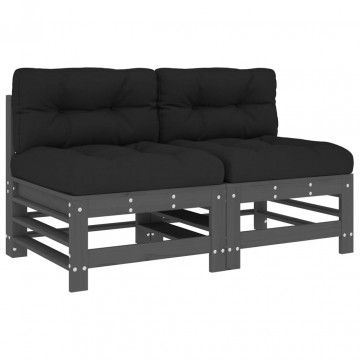 Canapele de mijloc cu perne, 2 buc., gri, lemn masiv de pin - Img 2