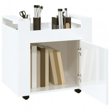 Cărucior de birou, alb extralucios, 60x45x60 cm, lemn prelucrat - Img 8