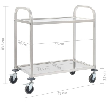Cărucior de bucătărie 2 niveluri 95x45x83,5 cm oțel inoxidabil - Img 5