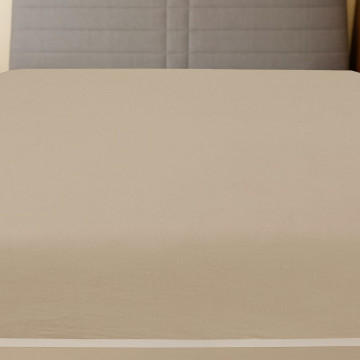 Cearșaf de pat cu elastic, gri taupe, 90x200 cm, bumbac - Img 2