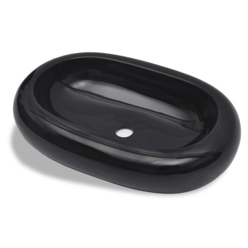 Chiuvetă de baie din ceramică, ovală, negru - Img 2