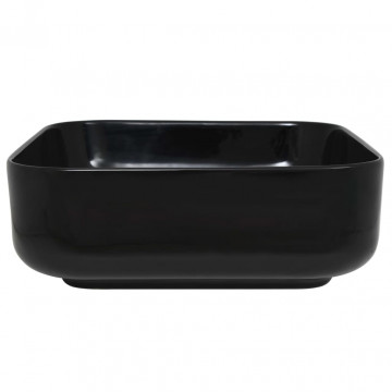 Chiuvetă de baie din ceramică, pătrată, negru, 38x38x13,5 cm - Img 4