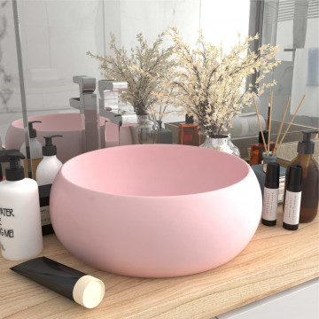 Chiuvetă de baie lux roz mat 40x15 cm ceramică rotund - Img 1