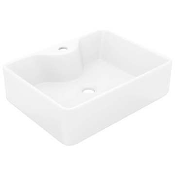 Chiuvetă de baie pătrată din ceramică cu gaură pentru robinet, alb - Img 2