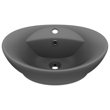 Chiuvetă lux cu preaplin gri închis mat 58,5x39cm ceramică oval - Img 2